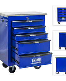 5 Drawers Multifunctional Tool Cart With Wheels,Metal Rolling Tool Cart Storage For Garage Workshop Warehouse Repair Shop--With Stainless Steel Roof- BLACK&BLUE