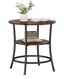 Side Round Table, Double-layer Decorative Side Table With Storage Shelves, Sturdy Metal Frame Round Bedside Cabinet