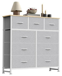 Tall Dresser Fabric Storage Tower ,Wooden Top For Kid Room, Closet, Entryway, Nursery