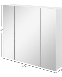 Wall Mounted Mirror Cabinet, Bathroom Medicine Cabinet with Mirror, 3 Doors and Adjustable Shelves, White