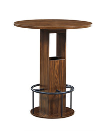 3-Piece Bar Table And Stool Set 31.5-inch Round Bar Table With Two Stools Compact Wooden Dining Bar With Metal Ring Footrest Ideal For Restaurants, Cafes, Bars, Living Rooms, And Small Spaces,Walnut