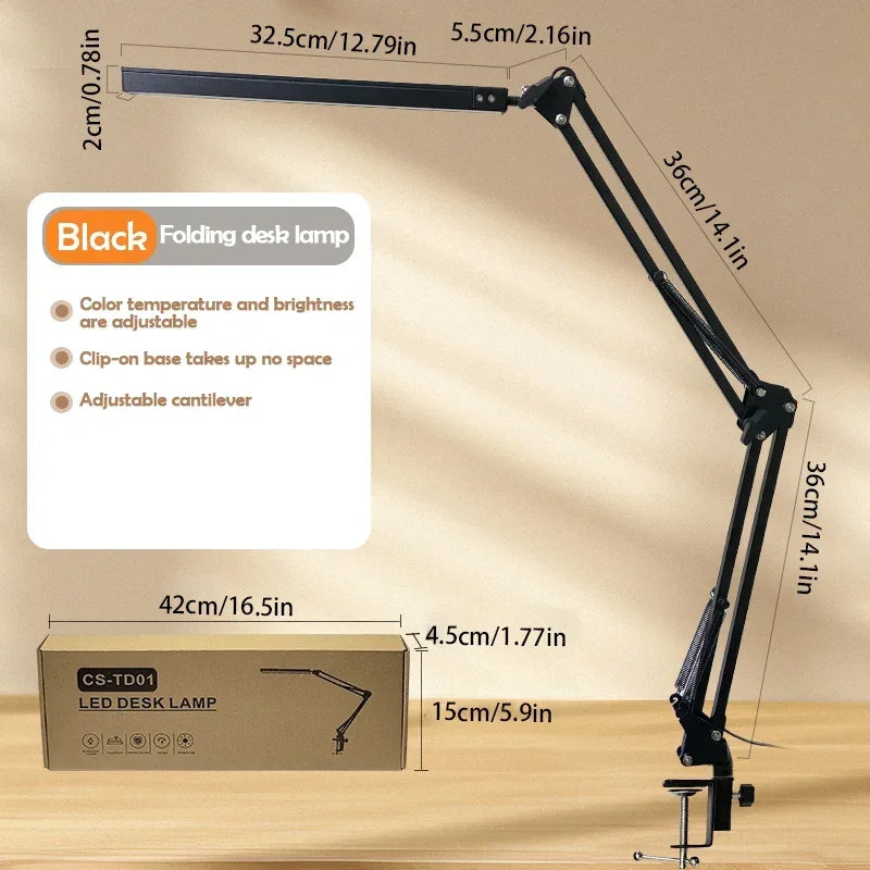 Eye-Caring LED Folding Metal Desk Lamp  Adjustable  Brightness Levels Flexible Rotating Lamp Head for Home Reading PC