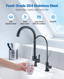 Stainless Steel Faucet, Lead-Free Water Purifier Faucets, Reverse Osmosis Faucet With Solid Brass Valve, High Arch Drinking Water Faucets For Kitchen Sink, Bar Counter, Cafe Shop, Matte Black
