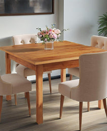 Wood Dining Table Farmhouse Kitchen Table For Living Room, 4-Person Square Dinner Table With Wooden Legs