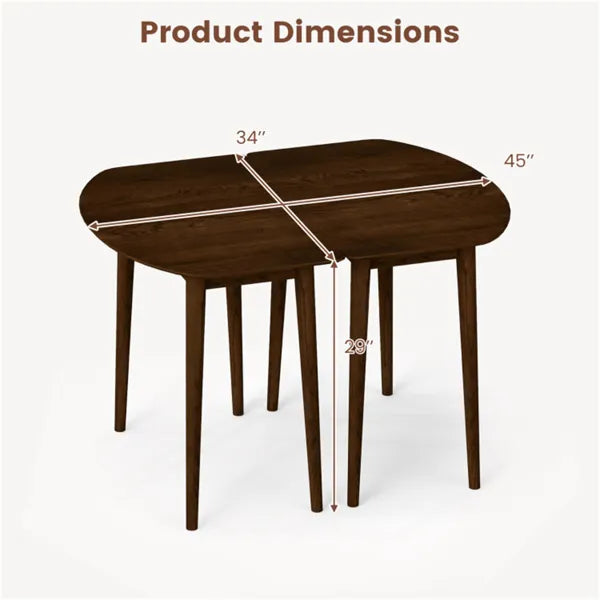 45" Extendable Dining Table Set, 2 Half-Round Tables Convertible To Oval For 4-6 People Walnut