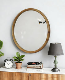 Round Wood Framed Wall Mirror, 35.43 Natural Wooden Circle Mirror For Bathroom, Bedroom, Entryway, Mid-Century Modern Decorative Mirror