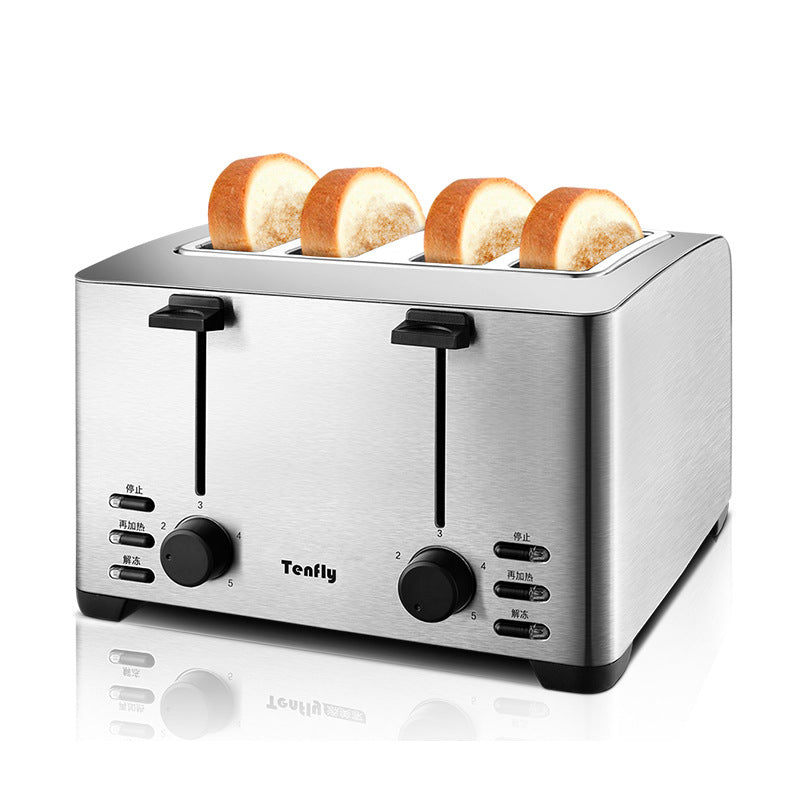 Professional 4-Slice Stainless Steel Toaster – 1260W High-Efficiency Station with Dust Cover & Warming Rack