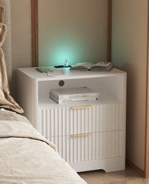 Nightstand With Charging Station, Smart Nightstand With Night Light,Bedside Tables With Storage Cabinet For Bedroom