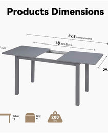 59 Extendable Dining Table, Modern House Dining Room Table For 4-8, Wooden Kitchen Table , Dining Room, Working Office, Home Living Room Furniture For Small Space, Dark Gray