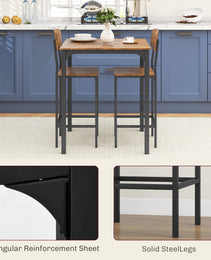 3 Piece Pub Table And Chairs, Small Kitchen Table And Chairs, Square Dining Table With 2 Stools, Walnut And Black