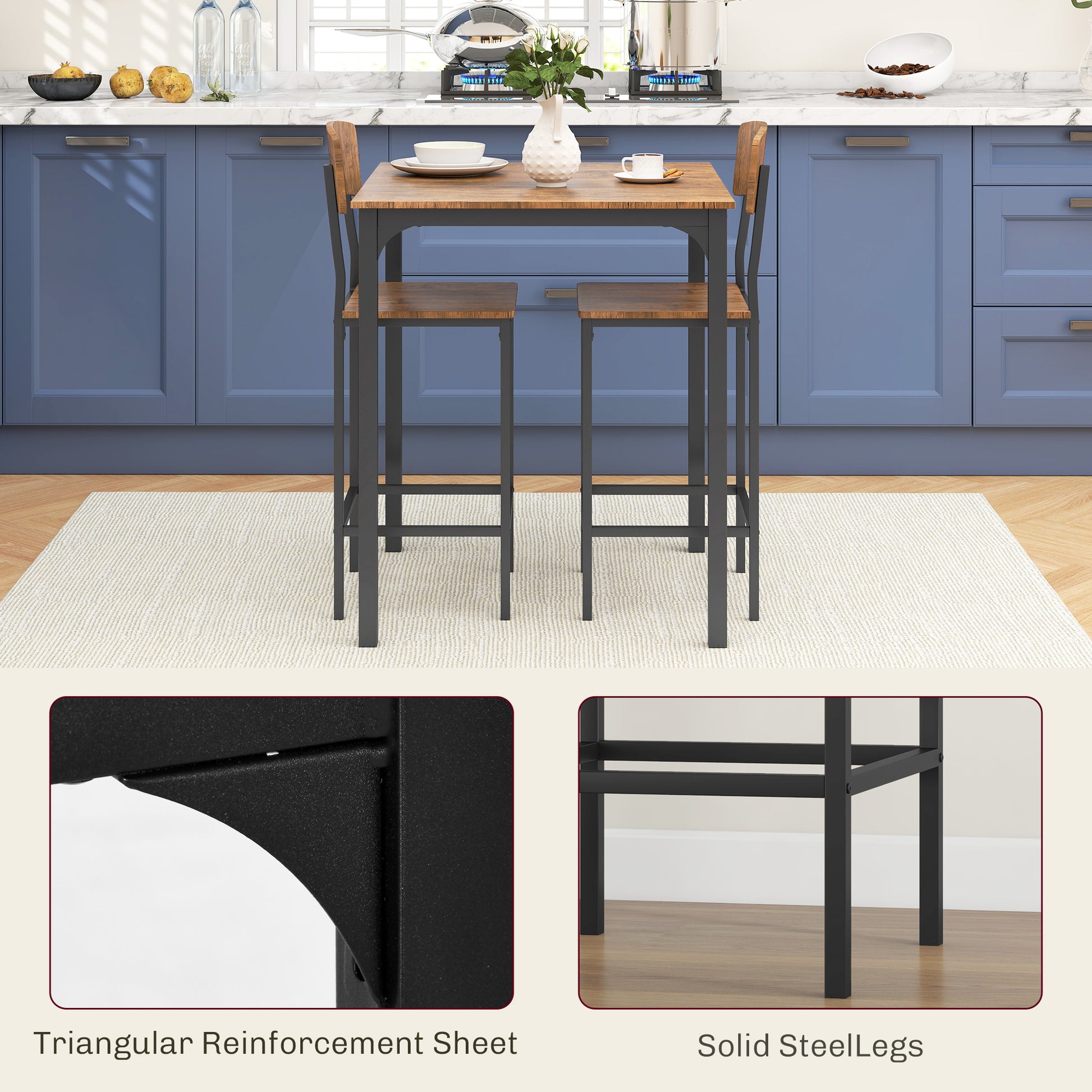 3 Piece Pub Table And Chairs, Small Kitchen Table And Chairs, Square Dining Table With 2 Stools, Walnut And Black