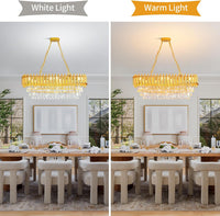 Modern Crystal Chandeliers for Dining Room 8-Light Rectangular Gold Crystal Chandelier Living Room Oval Contemporary Pendant Light Fixture for Kitchen Island Bar Restaurant L32
