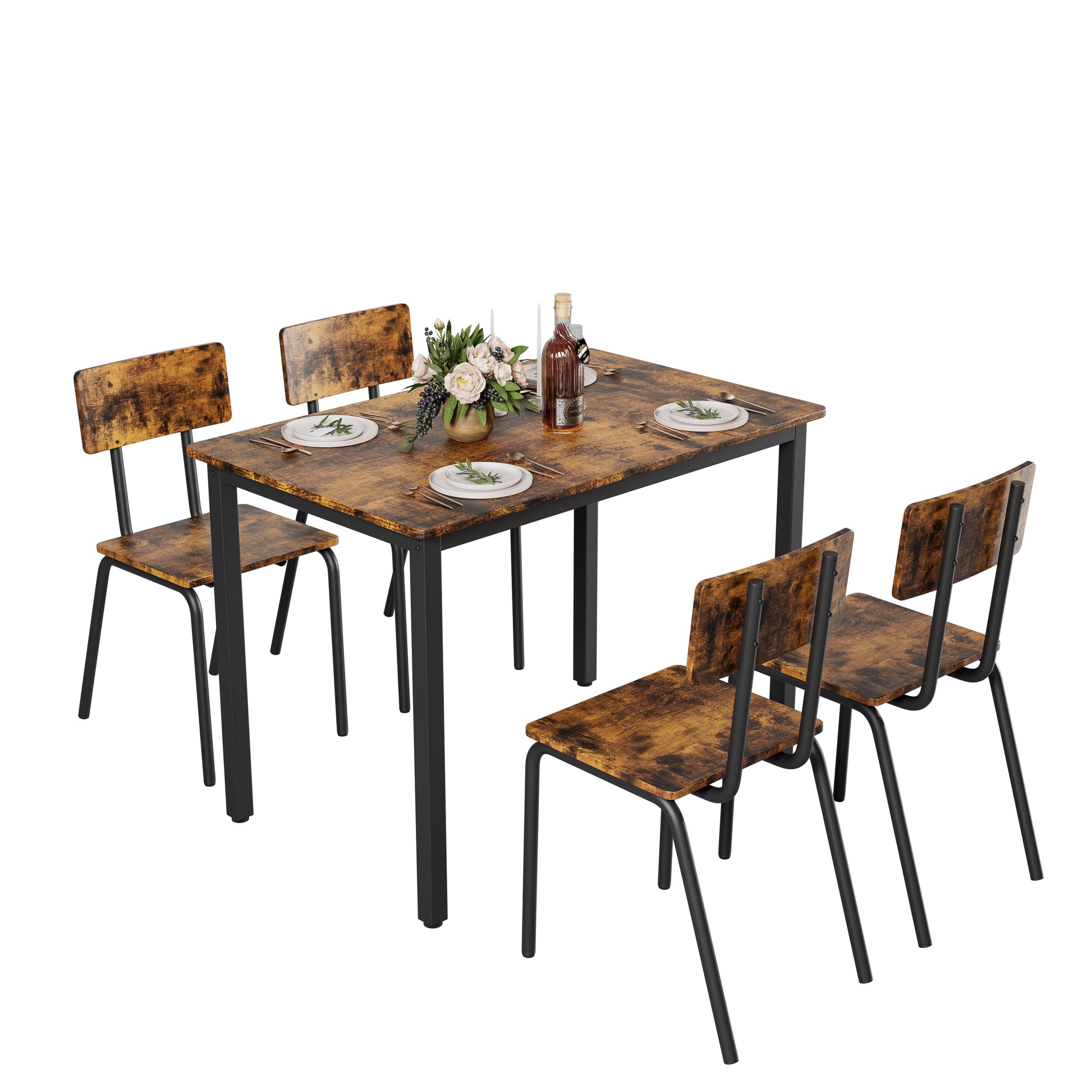 5-Piece Dining Table Set With 4 Chairs, 43  Kitchen Table & Chairs Set For 4, Dining Room Table With Metal Frame & MDF Board, Perfect For Small Space, Easy Clean