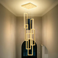 6 Rings Rectangle Chandelier Foyer High Ceiling Chandelier Contemporary Large Led Gold Ring Chandelier for Staircase Villa