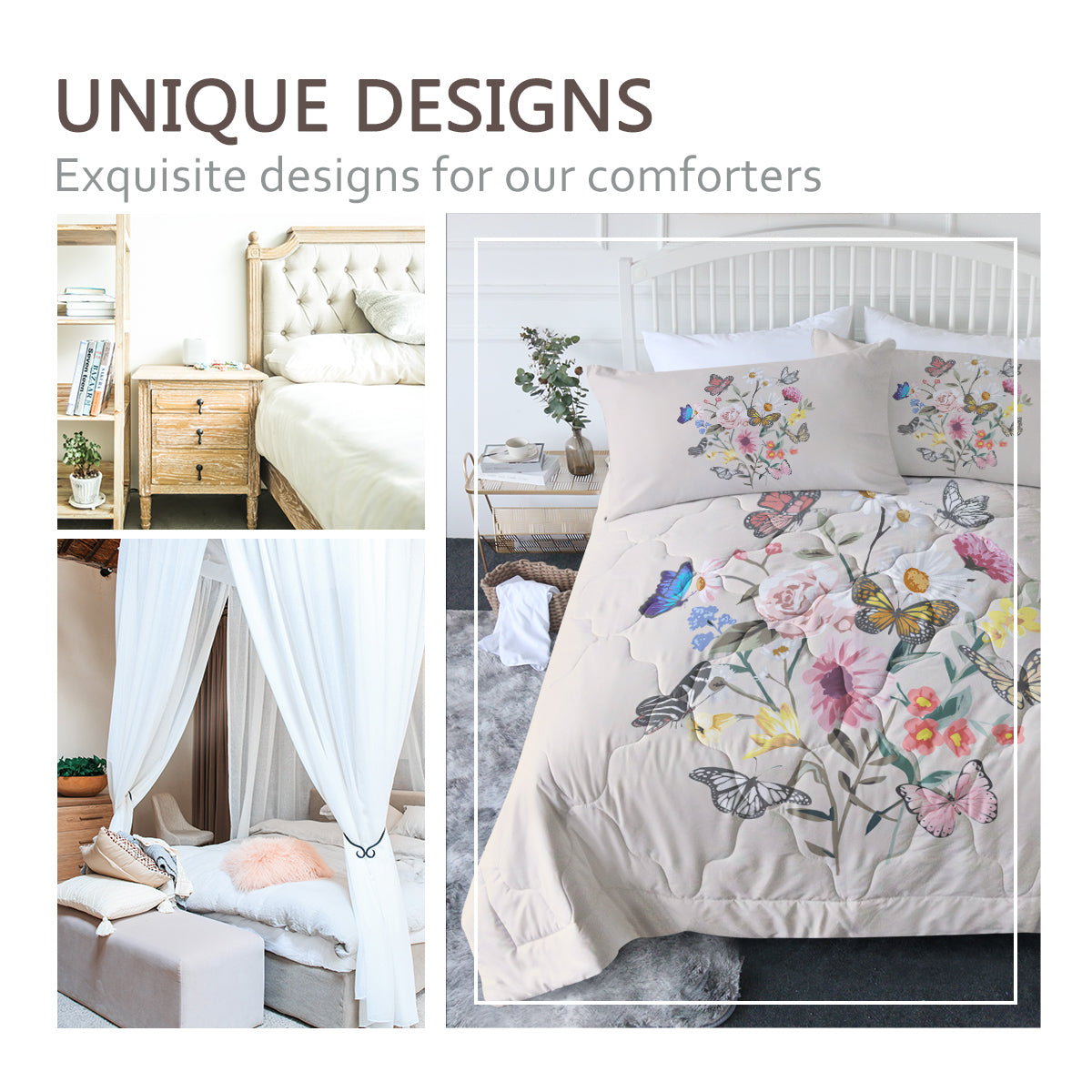 Butterfly Flower Comforter Light Pink Bedding Sets Twin For Girls Women, 1 Soft Comforter And 2 Pillowcases Suit For All Season Use