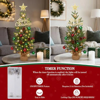 2FT Mini Christmas Tree, Tabletop Christmas Tree with 30 LED Lights - Timer and 26 DIY Ornaments, 24 Inch Artificial Small Chri