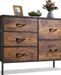 5 Drawer Dresser For Bedroom, Drawers With Wooden Top Metal Frame