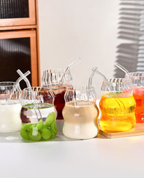 6 Pcs 19 Ounce Glass Straw Cup, Coffee Cup, Milk Cup, Juice Cup, Cold Drink Cup, Tea Cup, Water Cup, Office Cup, Striped Cloud Cup