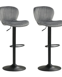 2-Pack Adjustable Height Bar Stools With 360° Swivel, Dutch Velvet Upholstered Bar Chai - Gray