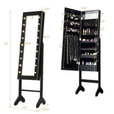 Mirrored Standing Jewelry Armoire Cabinet With LED Lights - CJDS