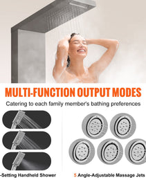 Shower Panel System, 4 Shower Modes Shower Panel Tower, Rainfall, Waterfall, 5 Full Body Massage Jets And 3-Setting Handheld Shower Head With 59" Hose, Stainless Steel Wall-Mounted Shower Set