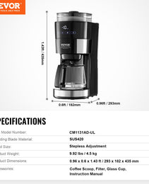 10-Cup Precision Drip Coffee Maker – 3 Brew Strength Modes & 1.5L High-Capacity Glass Carafe