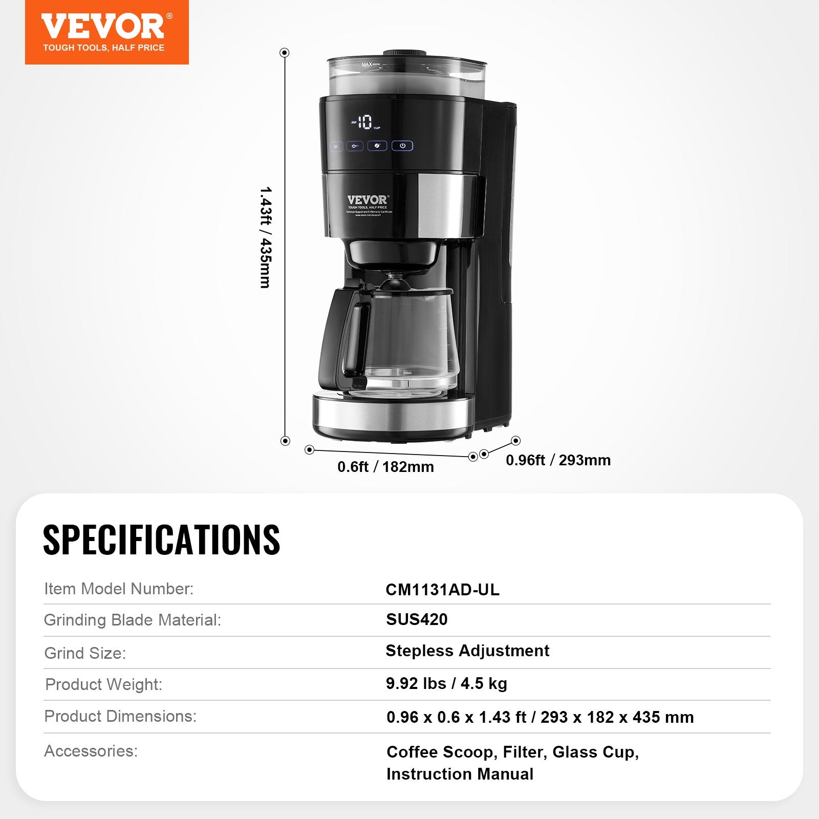 10-Cup Precision Drip Coffee Maker – 3 Brew Strength Modes & 1.5L High-Capacity Glass Carafe