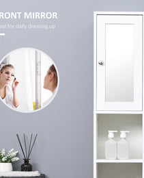 Tall Bathroom Storage Cabinet with Mirror, Wooden Freestanding Tower Cabinet with Adjustable Shelves for Bathroom or Living Room, White