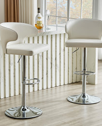 Modern Rotating Adjustable Bar Chair, PU Leather Belt Backrest Swivel Chair, Suitable For Kitchen Bar Counter And Dining Room, Adjustable Height, Capable Of Bearing 300 Pounds  White -2 Pieces