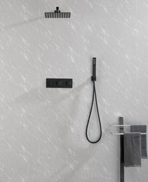 Brass Matte Black Shower Faucet With Shower System,10 Inch Shower Head And Handheld Spray Bathroom Combination