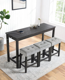 Bar Table Set With Power Outlet, Bar Table And Chairs Set, 4 Piece Dining Table Set, Industrial Breakfast Table Set, For Living Room, Dining Room, Game Room