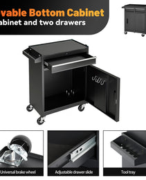 Tool Chest, 5-Drawer Rolling Tool Storage Cabinet With Detachable Top Tool Box, Liner, Universal Lockable Wheels, Adjustable Shelf, Locking Mechanism, Metal Tool Cart For Garage Workshop
