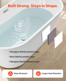 Acrylic Freestanding Bathtub, 59 Inch Contemporary Soaking White Tub With Brushed Nickel Overflow And Drain, Elegant Oval Shape Stand Alone Soaker Tub For Modern Bathroom Or Remodel Projects