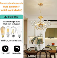 Flower Crystal Chandelier for Dining Room, Living Room, Kitchen, Bedroom, 6-Light Floral Light Fixture, D18*H16~41Inch (Adjustable Height), K9 Crystal & Gold Finish