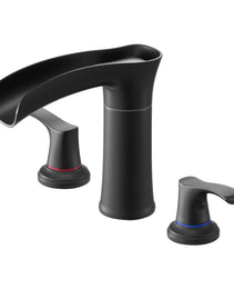 Roman Tub Faucet, 3 Hole Waterfall Bathtub Faucet, Zinc Alloy Bath Tubs Faucets Set With 2 Handles, Deck Mount Bath Tub Faucets Set For Pet Washing, Baby Care, Adult Bathing, Matte Black