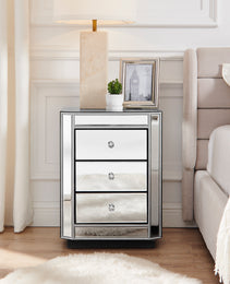 3-Drawer Mirrored Nightstand Bedside Table, Modern End Side Table, Mirrored Nightstand, Mirrored Side Table For Living Room, Bedroom, Entryway 17.7W X 13.8D X 23.6H