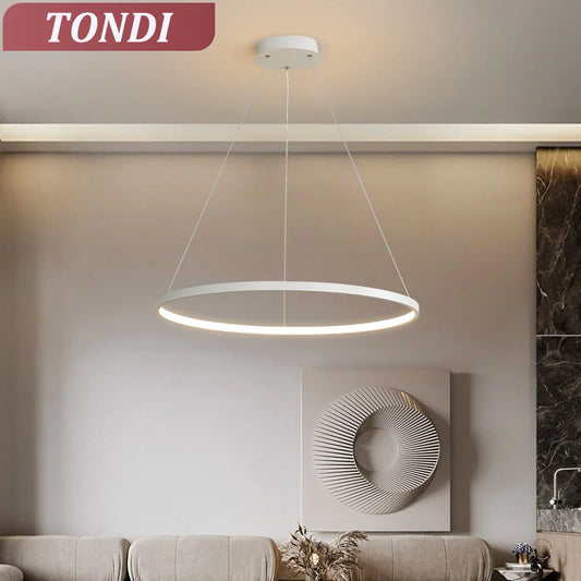 Modern Round Led Pendant Light For Living Room Restaurant Kitchen Black/White Chandelier Indoors Minimalist Decoration Lamps