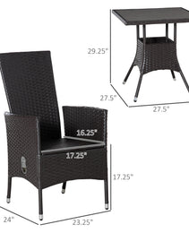 3 Piece Patio Bistro Set, PE Wicker Furniture Conversation Set W/ Tufted Cushion Reclining Chairs & Coffee Table, Cream