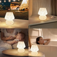 Mushroom Table Lamps Set of 2, Dimmable Glass Bedside Lamp, Cute Small Nightstand Lamp for Living Room, Bedroom, Home Decor, 7.1'' H, White
