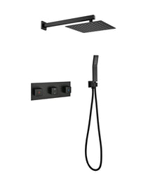 Brass Matte Black Shower Faucet With Shower System,10 Inch Shower Head And Handheld Spray Bathroom Combination