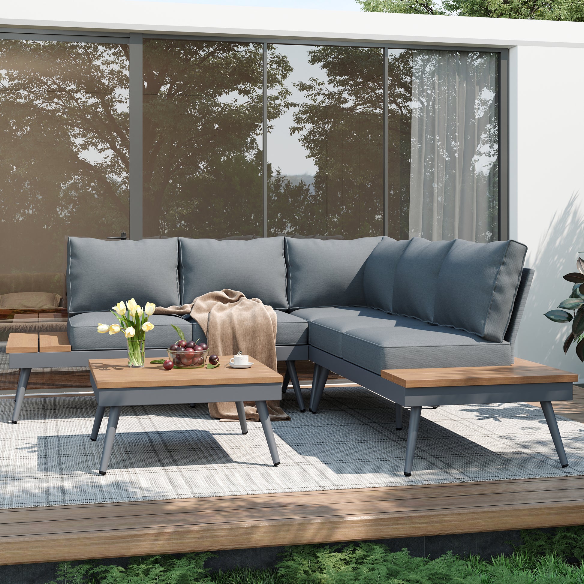 Outdoor V-Shaped 4-Piece Alum Patio Sofa Set