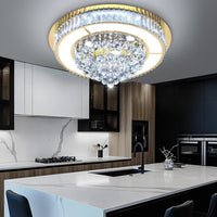 24" Modern Crystal Dimmable Chandeliers for Living Room LED Chandeliers Flush Mount Ceiling Light Fixture Dining Room Bedrooms Gold