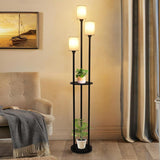 Floor Lamp With Shelf, Floor Lamp For Modern Living Room, 3 Light Standing Lamp With Linen Shade And Foot Switch Unavailable Platforms- CJDS