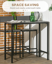 3 Piece Bar Table And Chairs, Industrial Dining Table Set For 2, Counter Height Kitchen Table With Bar Stools, Breakfast Table Set For 2 For Small Space, Gray