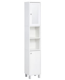 Tall Bathroom Storage Cabinet with Mirror, Wooden Freestanding Tower Cabinet with Adjustable Shelves for Bathroom or Living Room, White