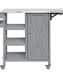 Foldable Outdoor Kitchen Island Patio Kitchen Island Outdoor Kitchen Cart Portable Prep Station With Lockable Wheels, Storage Cabinet And Towel Rack For Patio And Outdoor, Grey