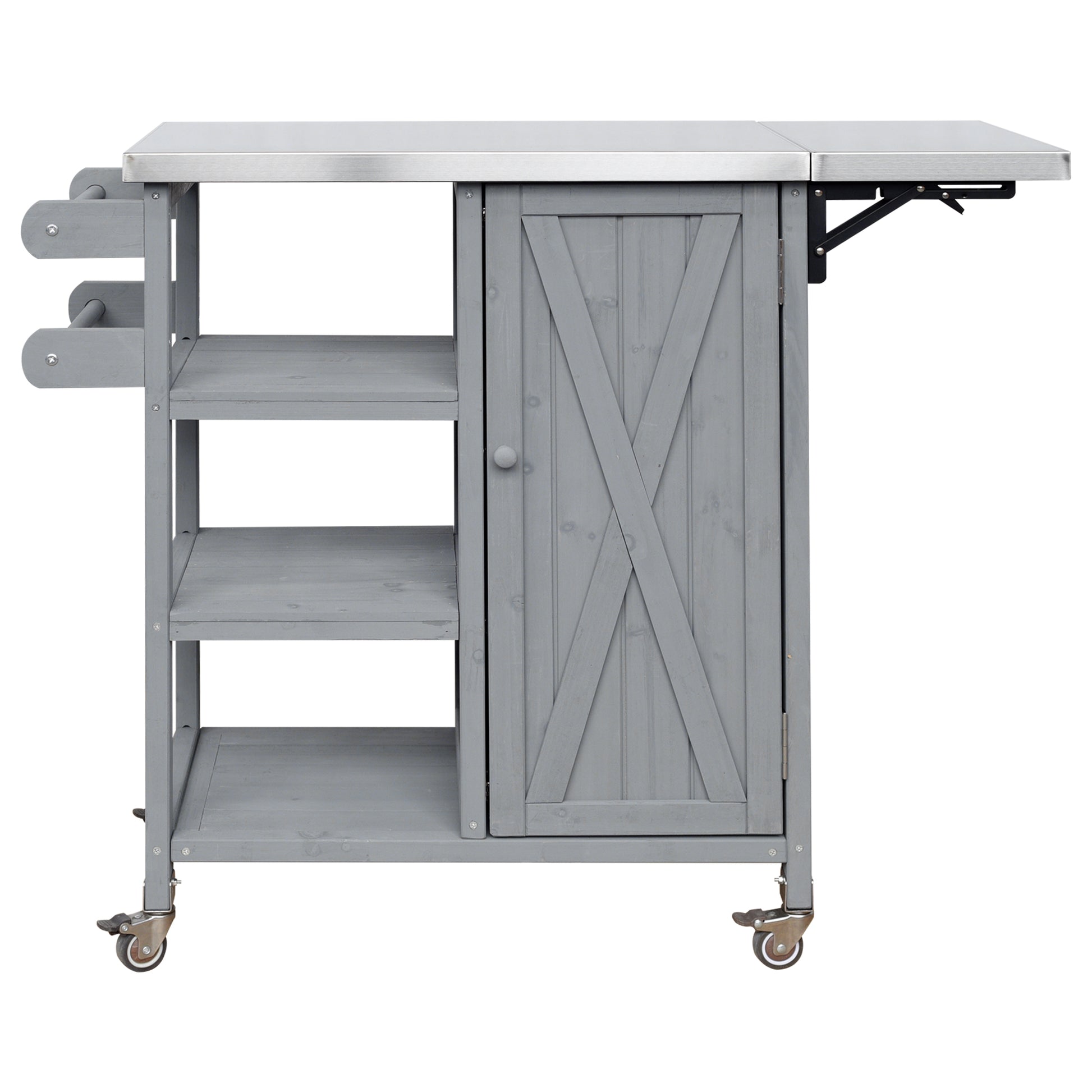 Foldable Outdoor Kitchen Island Patio Kitchen Island Outdoor Kitchen Cart Portable Prep Station With Lockable Wheels, Storage Cabinet And Towel Rack For Patio And Outdoor, Grey