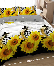 3 Pieces Black And White Background Sunflower Duvet Cover Set Yellow Flower Polyester Bedding Set For Adults Bedroom Decor Twin Full Queen King Size