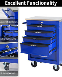 5 Drawers Multifunctional Tool Cart With Wheels,Metal Rolling Tool Cart Storage For Garage Workshop Warehouse Repair Shop--With Stainless Steel Roof- BLACK&BLUE