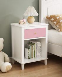 26.77''H Wooden Nightstand With One Drawer One Shelf For Kids, Adults, Pink Golden Handle